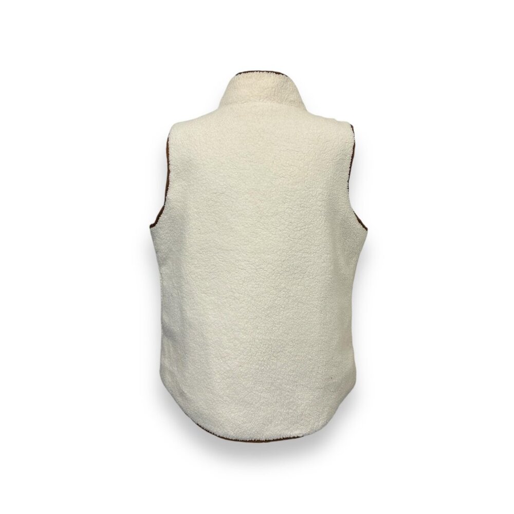 IB Diffusion Women’s Sherpa Fleece Vest With Brown Accents Zipper White XXL - Picture 3 of 8